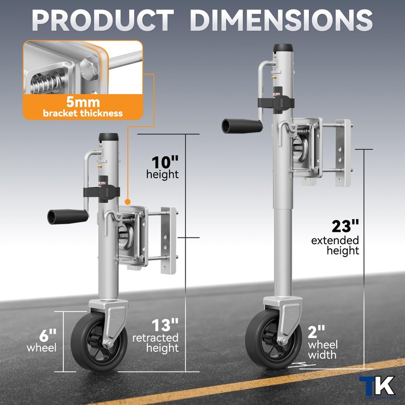 TOWKING Upgraded Spoke Wheel Trailer Jack, 10" Vertical Movement, 1500 lbs, for RV, Boat, Trailer and More, Black, Silver