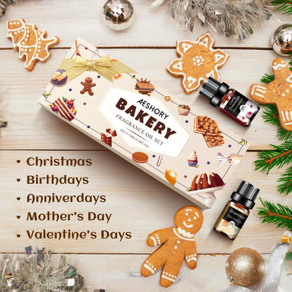 Bakery Essential Oils Set - Fragrance Oil for Diffusers for Home, Candle Making - Pumpkin Pie, Coffee Cake, Gingerbread, Cherry Cheesecake Aromatherapy Scented Oils (6x10ML)