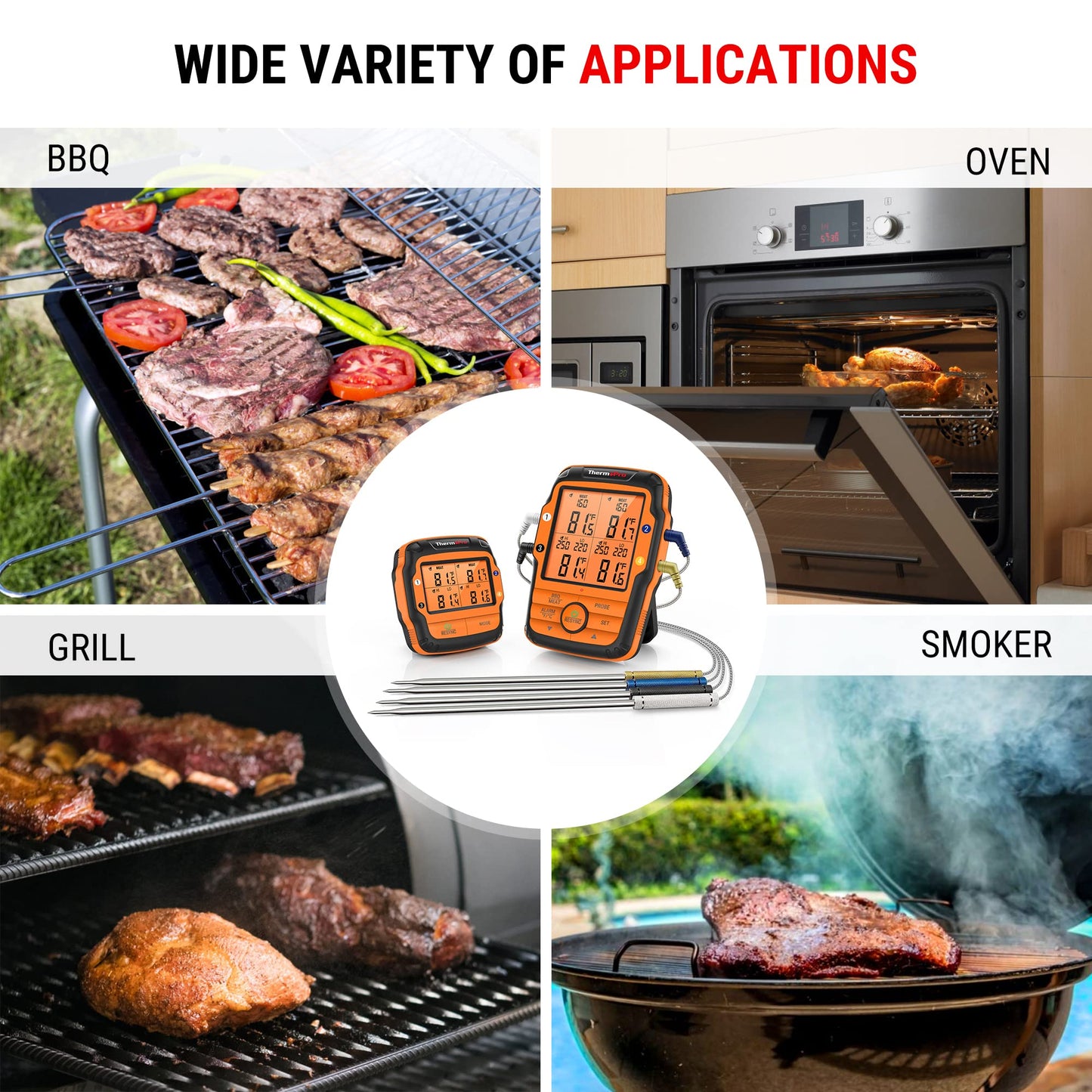 ThermoPro TP27 500FT Long Range Wireless Meat Thermometer for Grilling and Smoking with 4 Probes Smoker BBQ Grill Kitchen Food Cooking Digital Thermometer for Meat