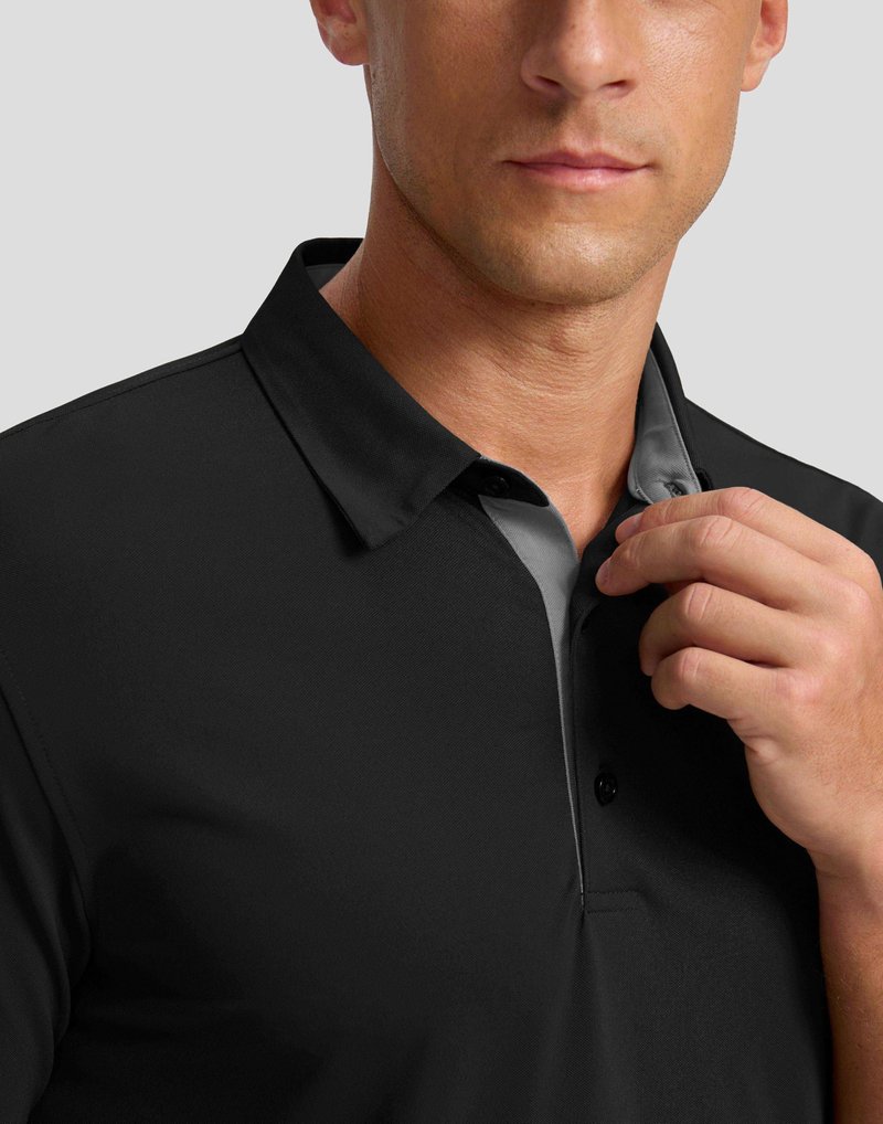 Men's Golf Shirts Dry Fit Moisture Wicking Performance Short Sleeve Collared Polo Shirts for Casual Tennis Bussiness (Black, XL)