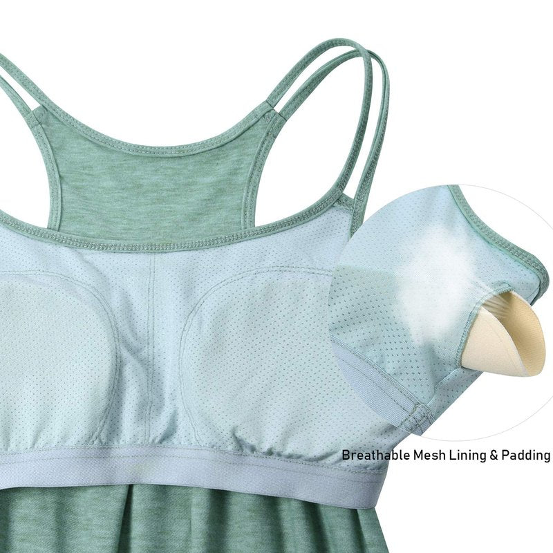 Hibelle Shelf Bra Tank Tops for Women, Women's Build in Supportive Bras Workout Yoga Running Gym T Shirt Lightweight Sports Tanks Athletic Marathon Clothes Light Purple Small