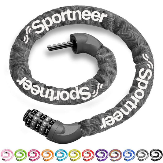 Sportneer Bike Lock: 5 Digit Combination High Security Anti Theft Bicycle Locks with 2.62/3.2/3.6/4/4.9ft Length for Motorcycle Scooter Door & Gate, Easy to Use, Keyless Operation, Colorful Dial