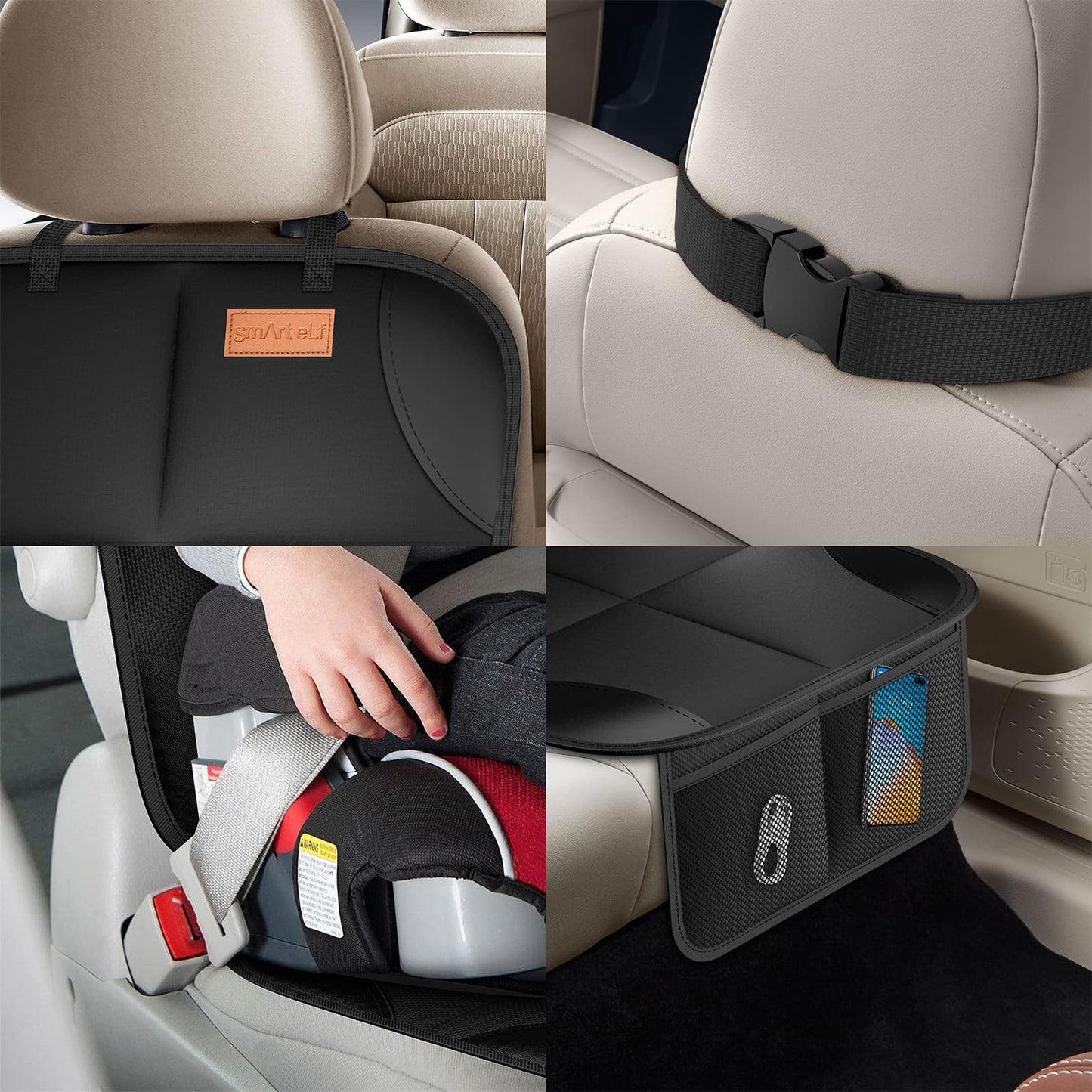 SMART ELF 2 pack Car Seat Protector - for kids, Child with Waterproof Fabric & Thickest Padded Cover & Featuring Best Size Coverage Available & Organiser Pockets - Fits Isofix