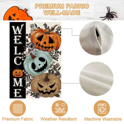Baccessor Halloween House Flag 28 x 40 Inch Double Sided,Spooky Pumpkin Welcome Ghost Burlap Large Garden Flag Farmhouse Holiday Porch Patio Outdoor Outside Decoration