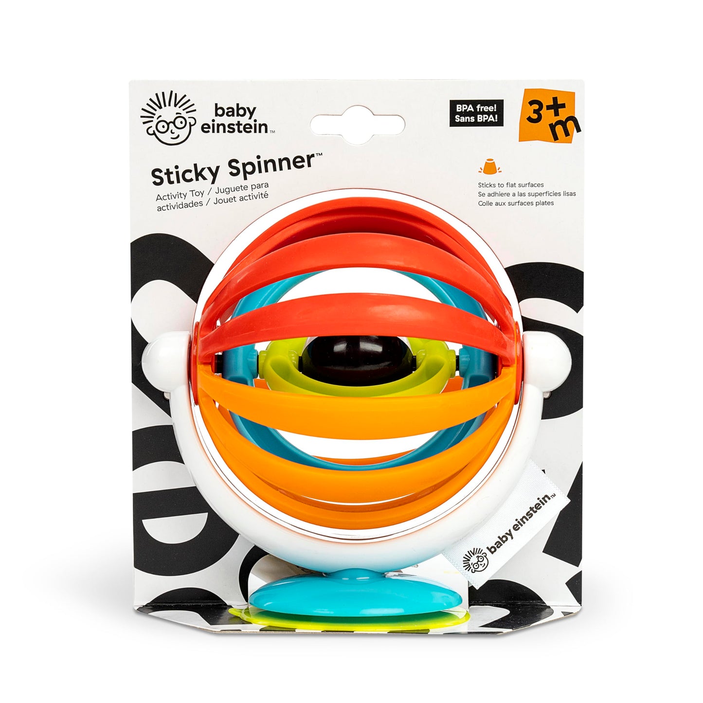 Baby Einstein, Sticky Spinner Booster & High Chair Activity Toy, Rattle, Sensory Play, Visual Stimulation, Spinning Wheel, Suction Cup Base, BPA-Free, Ages 3 Months+