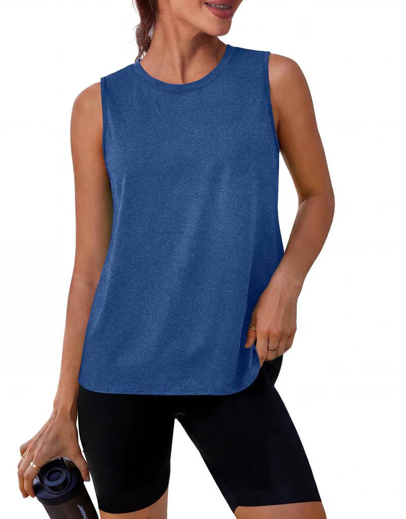 Alaroo Workout Tops for Women Sleeveless Yoga Athletic Tank Tops Fitness Clothing Running Gym Shirts Exercise Crew Neck Forest Blue 2XL