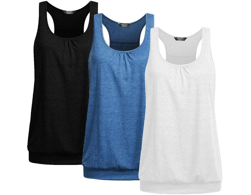 Beyove Workout Tank Tops for Women Racerback Athletic Yoga Tops Running Exercise Gym Shirts (Pack of 3)
