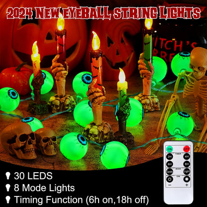 Halloween Decorations 30LED 17Ft Eyeball Halloween String Lights With Timer Remote Battery Operated 8 Modes Halloween Lights Halloween Indoor Outdoor Decorations For Home Garden Yard Halloween Décor