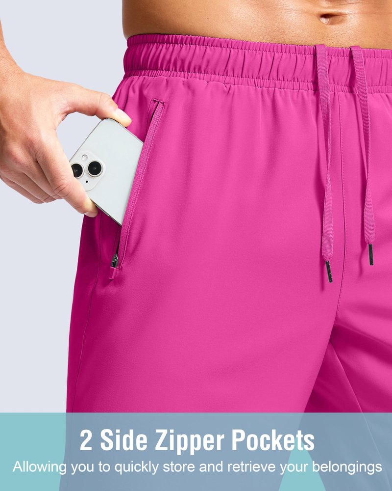 G Gradual Men's Athletic Running Shorts with Zipper Pockets Quick Dry 7"/ 5"/ 9" Workout Gym Shorts for Basketball Hiking(Rose,5XXXL)