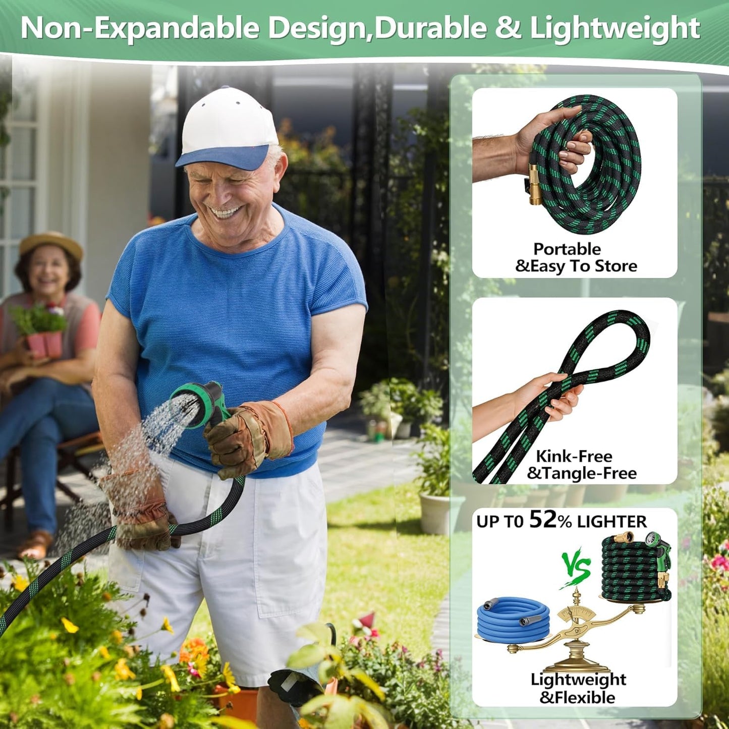75 ft Garden Hose, Flexible Ultra Lightweight Durable Garden Hose, Kink-Free Water Hose with 10 Function Sprayer - Non-Shrinking Garden Hoses, Easy to Store,All-Weather, Car Washing Pipe Garden Hoses
