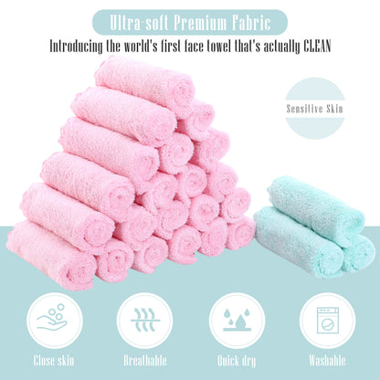 24 Count Premium Soft Makeup Remover Cloths - Microfiber Facial Cloths Fast Drying Washcloths - Highly Absorbent Makeup Remover Towel (Pink-Blue, 7x9 Inch)