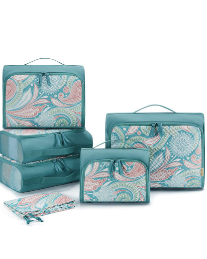 BAGSMART Quilted Packing Cubes for Travel, 6 Set Packing Cubes for Suitcases, Lightweight Travel Cubes (1 L+3 M+1 S+1 Shoe Bag) Suitcases Organizer