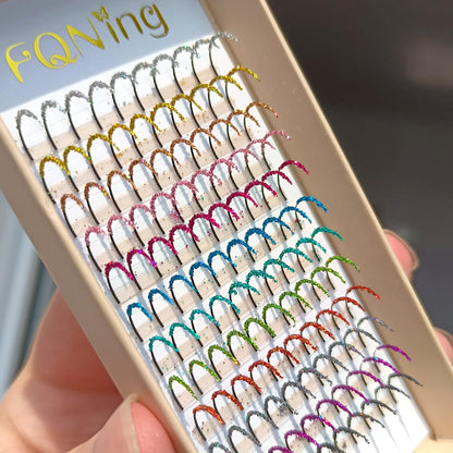 FQNing Glitter Lash Extensions Laser 12 Colors Individual Spikes Eyelash Extension Professional Supplies 15mm (Mix-12 Colors)