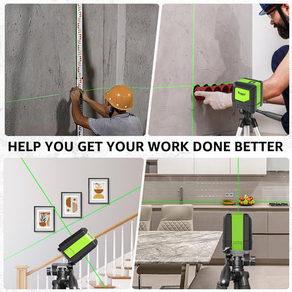 Huepar Laser Level, 100ft Self Leveling Green Cross Line Laser for Picture Hanging, Tile, Decoration & DIY Indoor Construction – 360° Magnetic Base & Battery Included