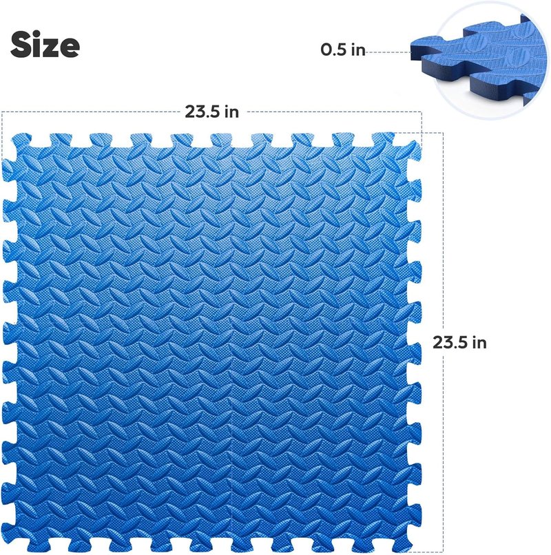 32 Pack Interlocking Foam Exercise Mats - Durable EVA Puzzle Tiles for Home Gym & Kids' Play Areas | Blue, 24 in x 24 in x ½ in