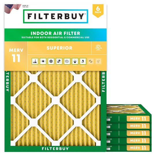 Filterbuy 20x21x1 Air Filter MERV 11 Superior Pet & Allergy Defense (6-Pack), Electrostatic Pleated HVAC AC Furnace Filters Replacement, Made in USA (Actual Size: 19.50 x 20.50 x 0.75)