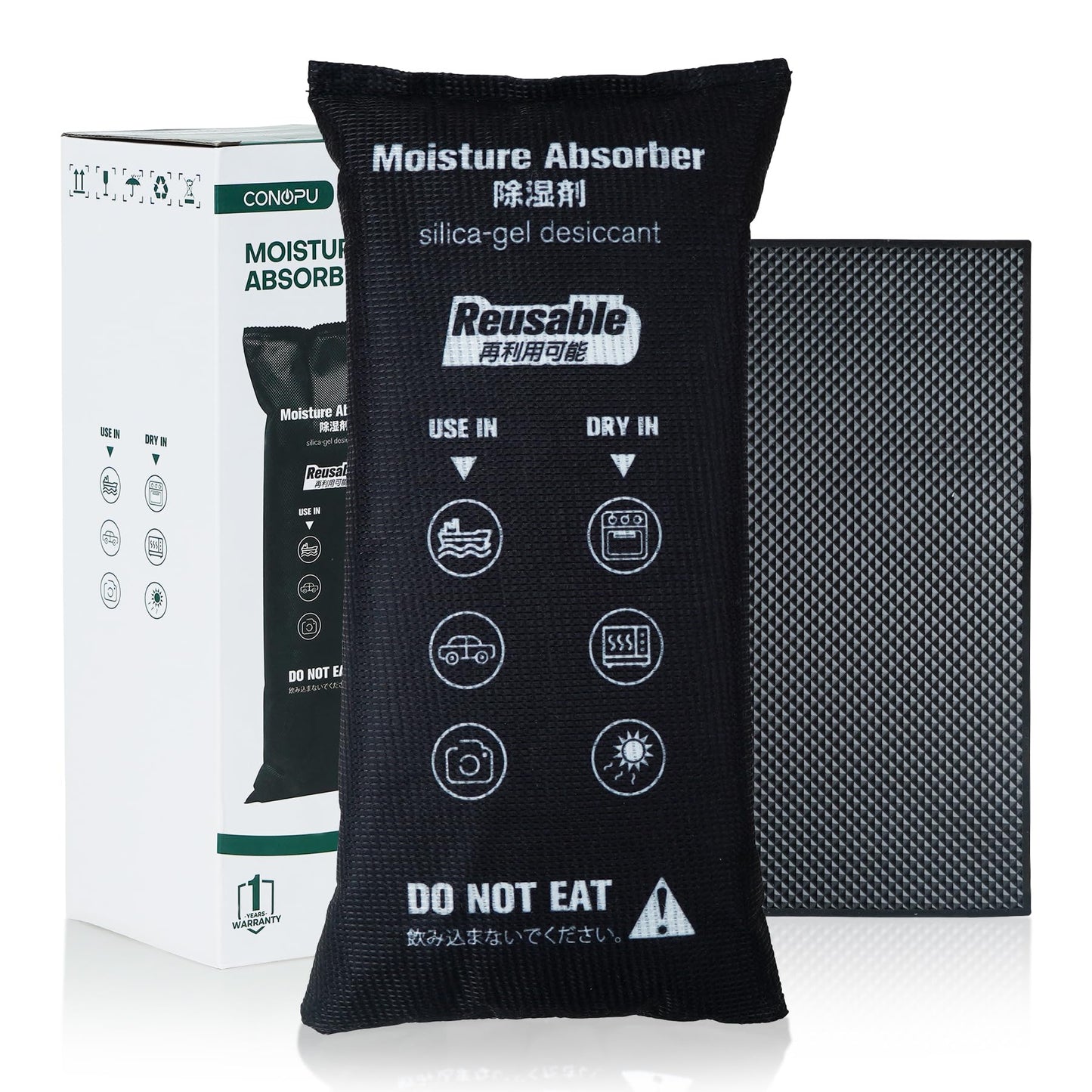 CONOPU Car Dehumidifier Bag Reusable, 1KG Moisture Absorber for Windscreen Covers Frost, Silica Gel Packets Includes Anti Slip Mat, Prevents Condensation and Mold, Ideal for Use in Home, Wardrobe, Car