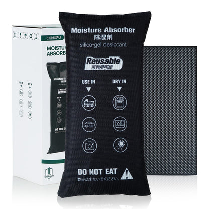 CONOPU Car Dehumidifier Bag Reusable, 1KG Moisture Absorber for Windscreen Covers Frost, Silica Gel Packets Includes Anti Slip Mat, Prevents Condensation and Mold, Ideal for Use in Home, Wardrobe, Car
