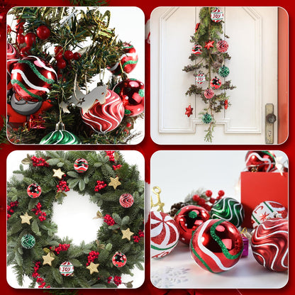 30PCS Christmas Ball Ornaments, 2.36" Red Green White Christmas Balls, Shatterproof Xmas Balls Decoration for Christma Tree, Painting & Glittering Hanging Ball for Party Event