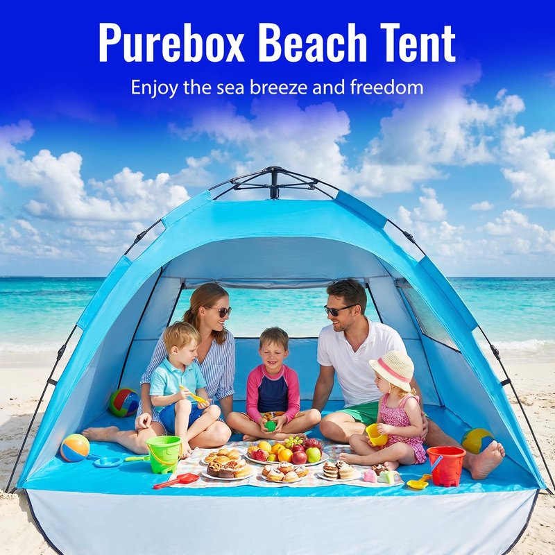 Pop Up Beach Tent Sun Shelter – Easy Set up in 3S Instant, Tents for 4/5 Person Beach Umbrella Sun Shelter Shade, UV 50+ Protection, Wind Resistant, Lightweight Portable Baby Tents Shade for Family