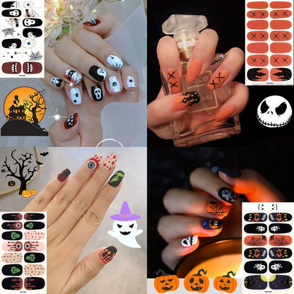 SOGAYU 12 Sheets Halloween Full Nail Wraps Art Stickers, Nail Polish Strips Nail Decals DIY Self-Adhesive Pumpkin Bat Ghost Spider Vampire Pattern with 2 Piece Nail Files for Party Decor (168 Pieces)
