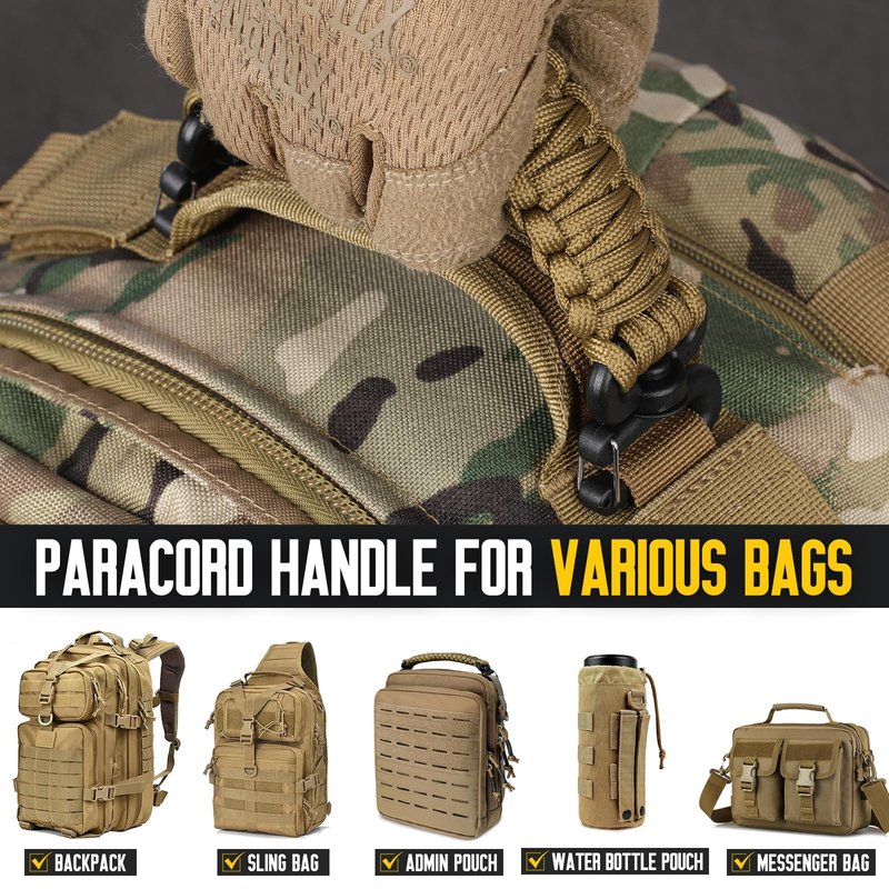 Pitozer Tactical Paracord Handle，9-core Weaving Paracord Strap for Backpack Handle Replacement，Molle Attachment with Plastic Clips for Tactical Bag Accessory,Sling Bags(7.9"/20cm Optimal spacing)