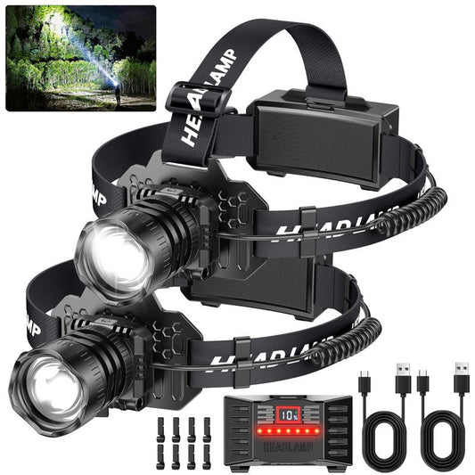 Curtsod Rechargeable LED Headlamp 2-Pack - 99000 Lumens Super Bright with Motion Sensor & 90° Rotation - Waterproof Headlight for Camping, Hiking, Running - 3 Light Modes