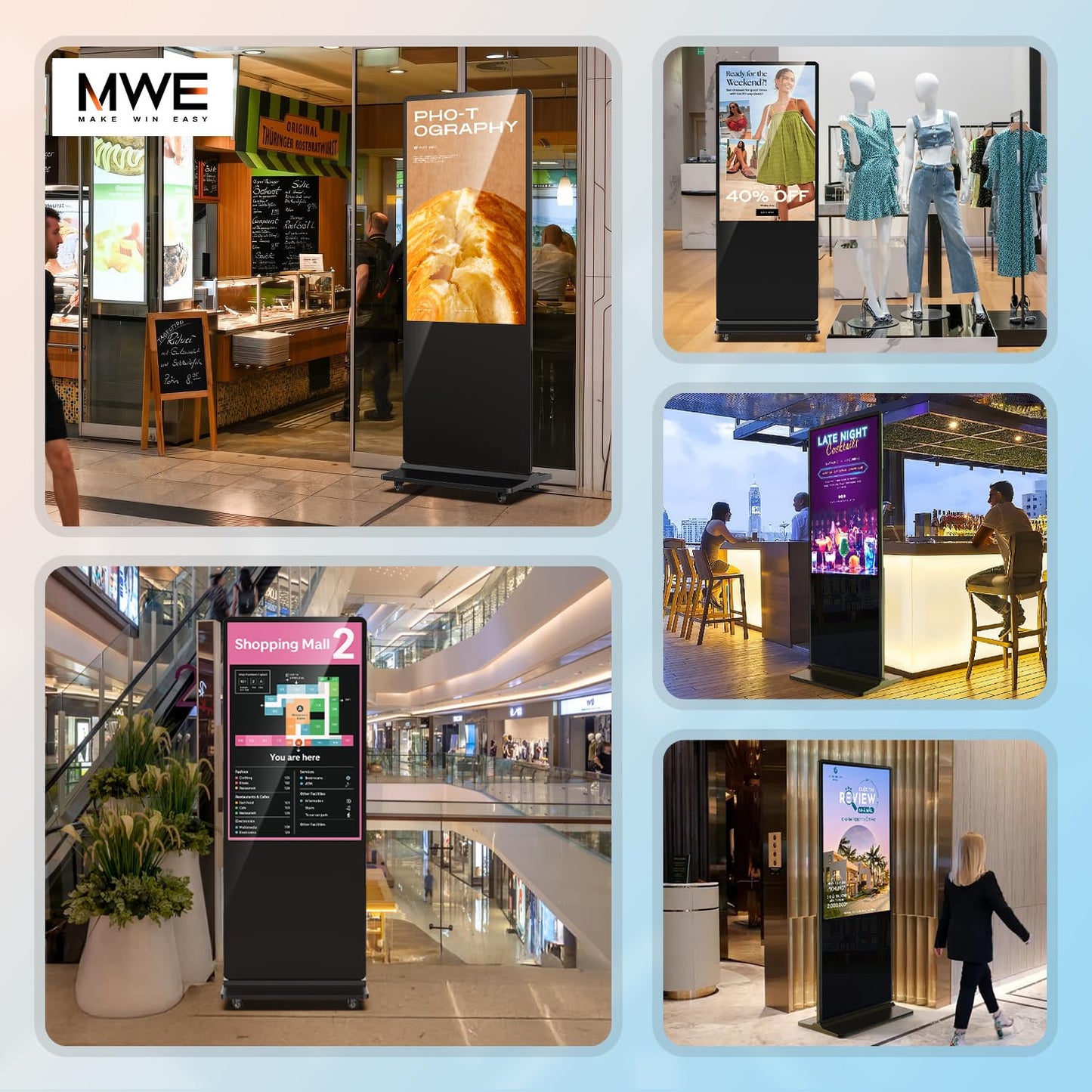 QIXZOCV MWE 43 Inch Indoor Floor Standing Digital Signage Advertising Display Kiosk LCD Screen Commercial Totem Android System Vertical Poster with Auto Media Player