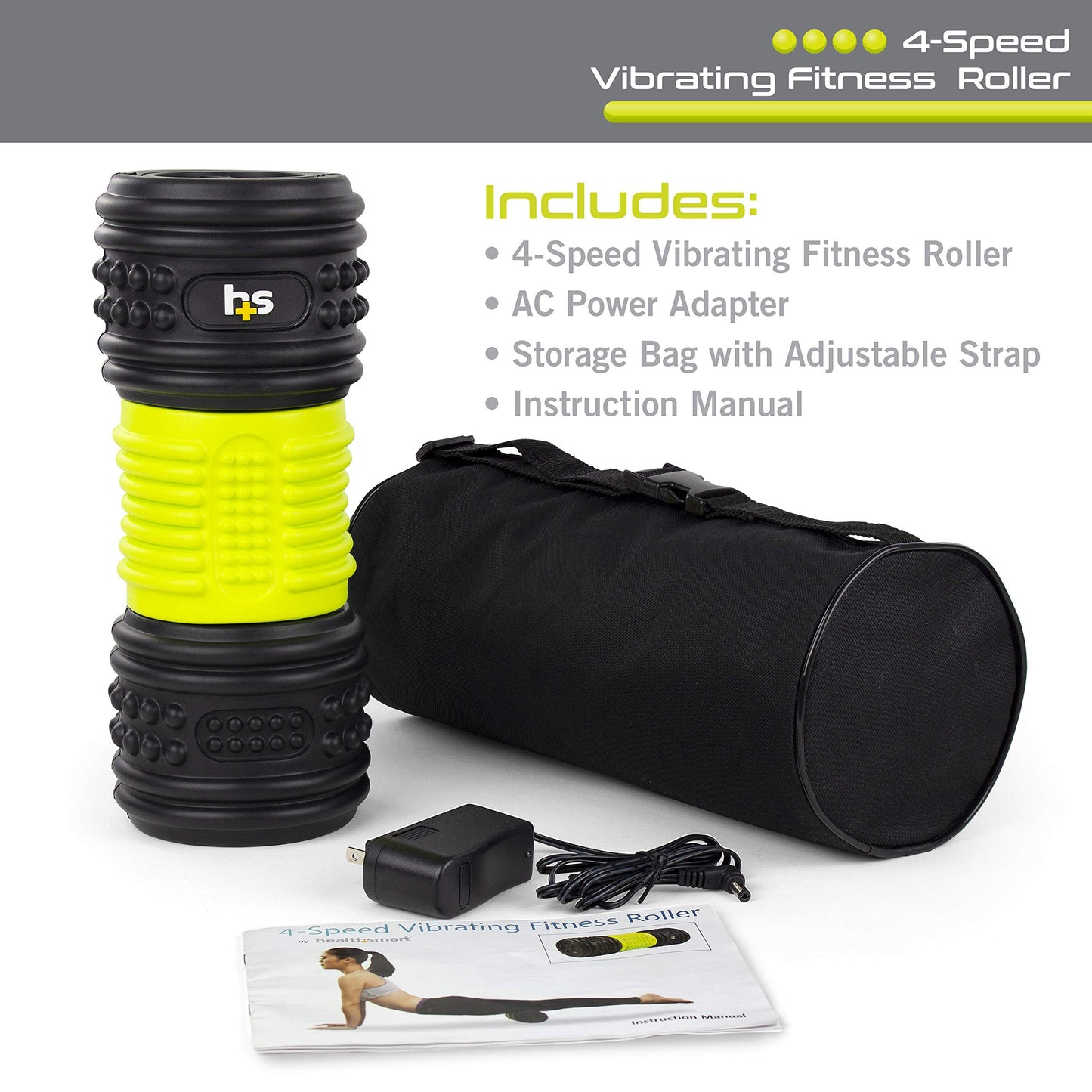 HealthSmart 4-Speed Vibrating Exercise Roller Foam FSA/HSA Eligible – Deep Tissue Massage Muscle Recovery & Pain Relief for Full Body | Electric foam Roller for Physical Therapy & Workout
