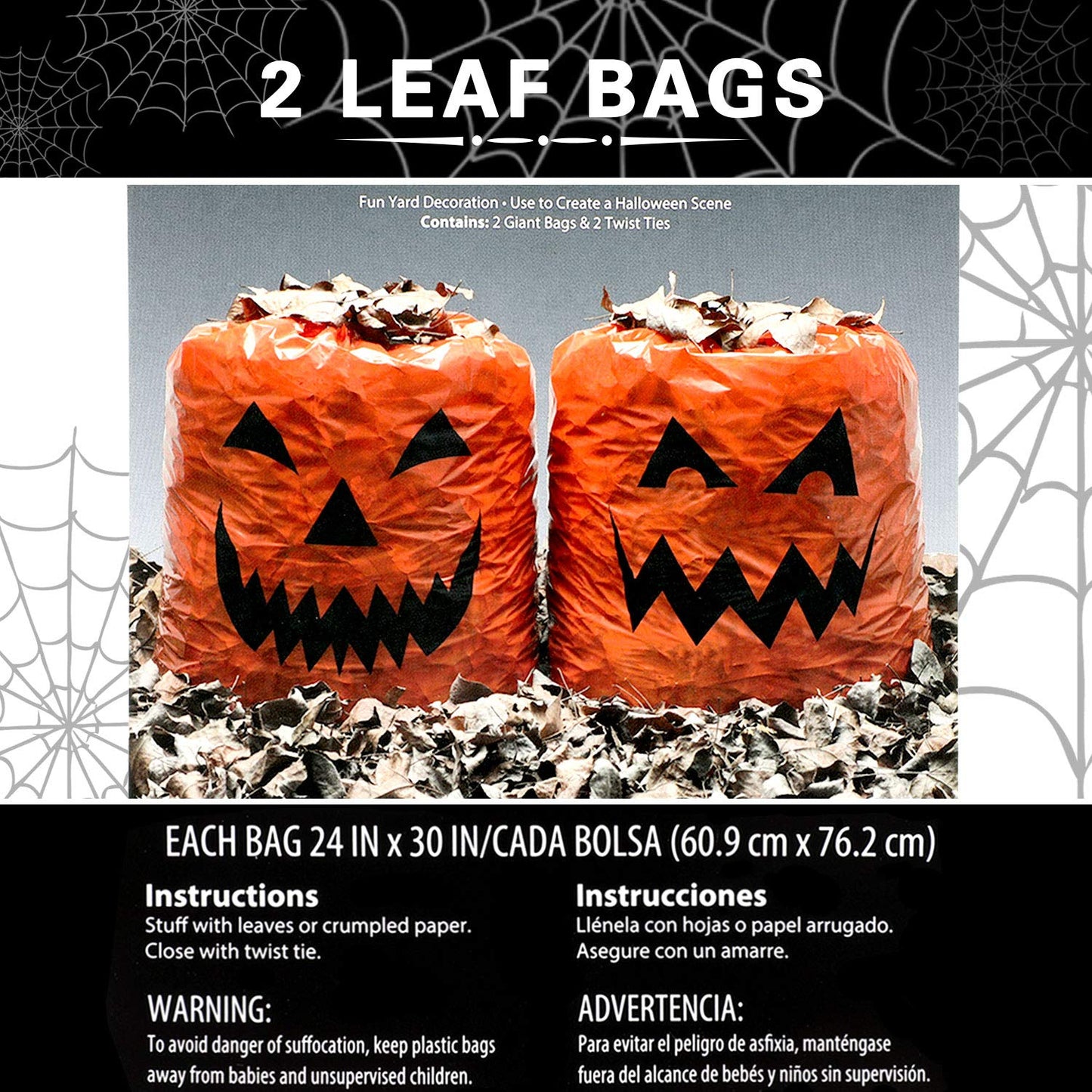12 Pieces Halloween Lawn and Leaf Bags Pumpkin Pattern Lawn Bags for Outdoor Plastic Halloween Party Decoration for Leaves
