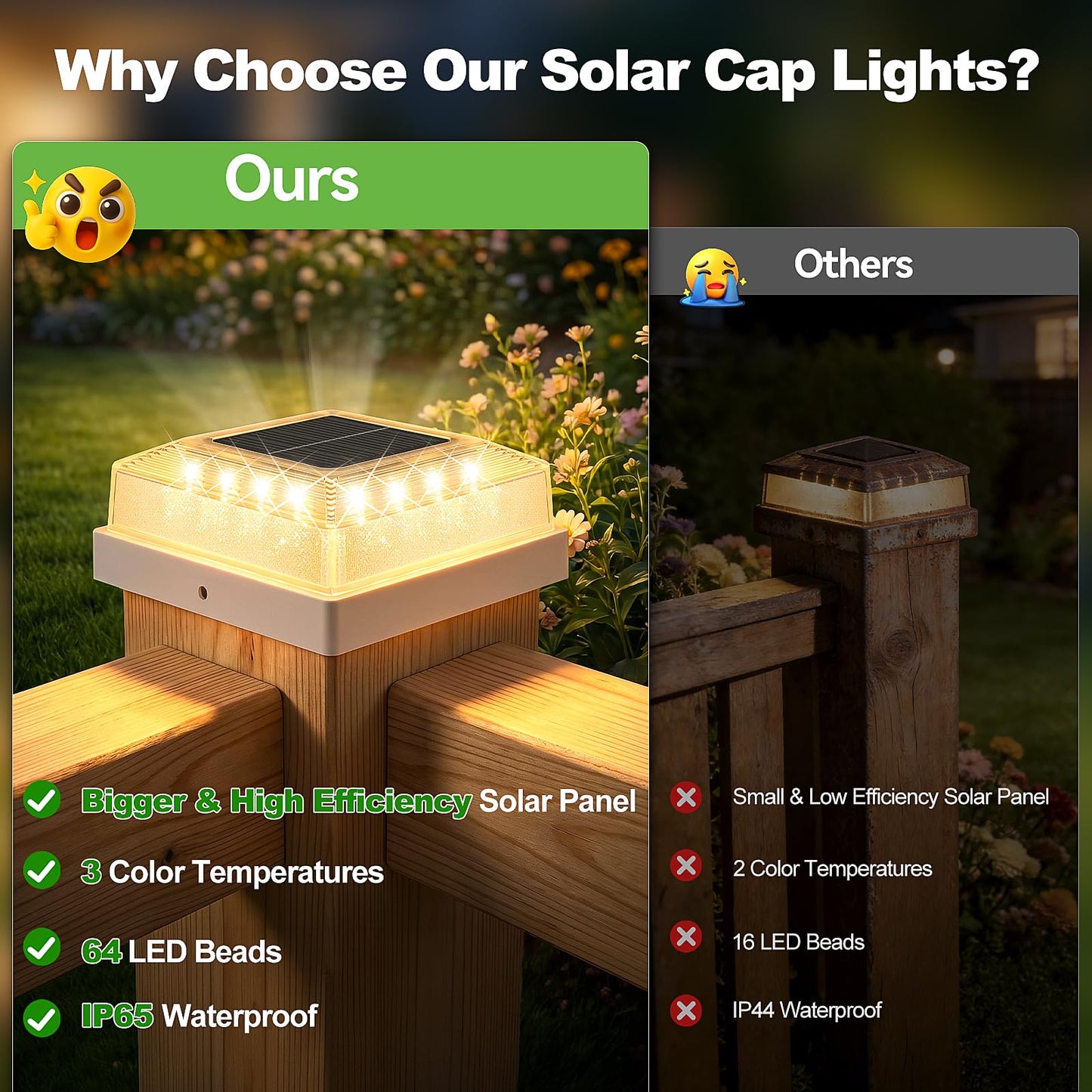 Brightever 3.5x3.5 4x4 Solar Post Cap Light Outdoor, 8-Pack Fence Post Solar Lights for Wooden/Vinyl Posts, 3 Lighting Modes, Solar Powered Waterproof Deck Post Lights for Garden Patio, White