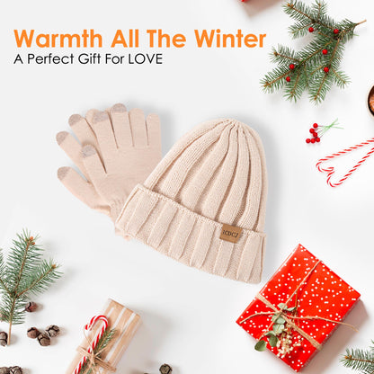 Womens Winter Beanie Warm Hat Touchscreen Gloves Set with Fleece Lined Skull Caps Gifts for Women Men