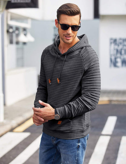 COOFANDY Mens Winter Sweatshirt Slim Fit Long Sleeve Knit Drawstring Hoodies for Men with Kanga Pocket, Dark Grey, 3X-Large