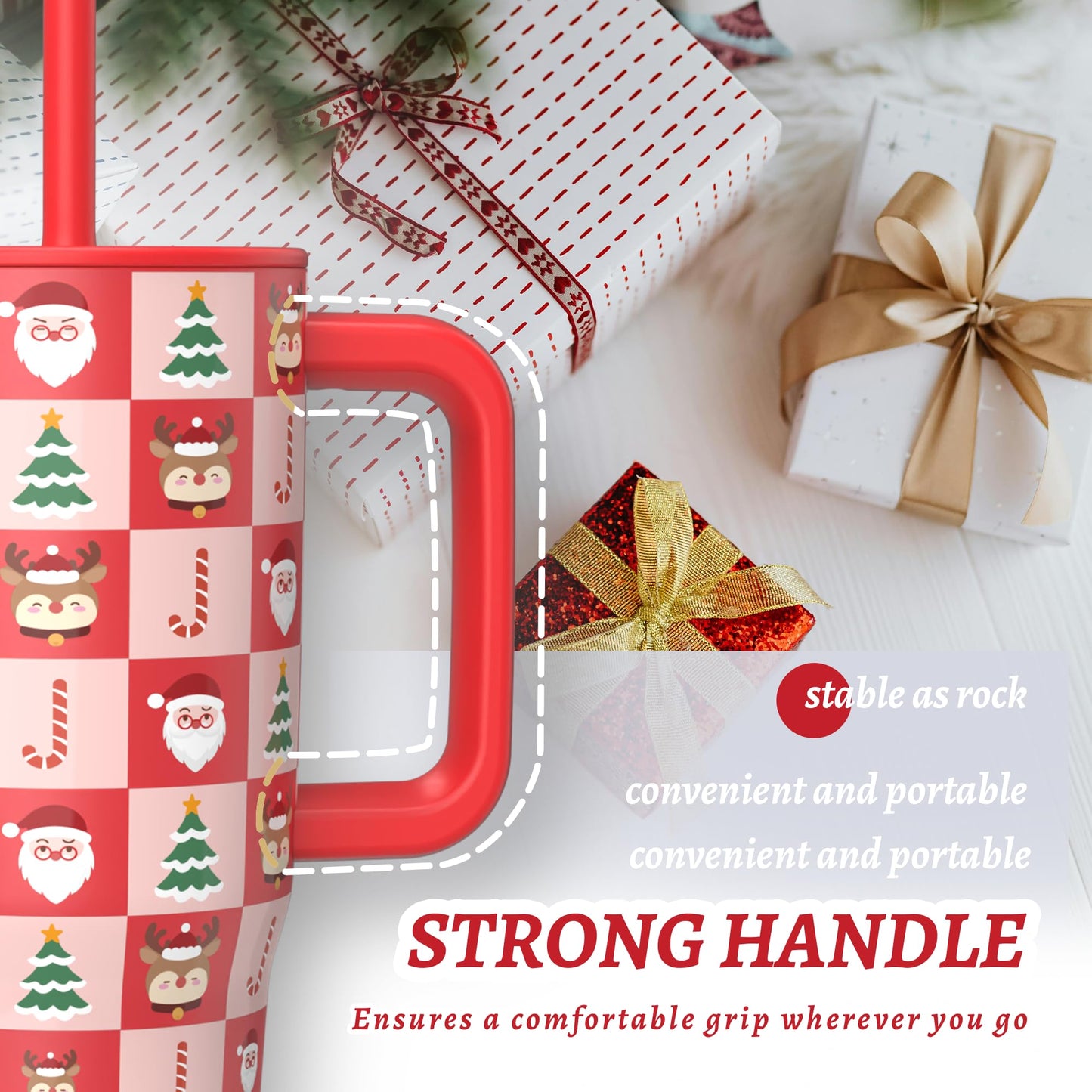 winiwo Christmas Gifts for Women Mom Daughters, Christmas Tumbler with Handle and Straw 40 oz for Friends Girls, Stainless Steel Travel Mug, Iced Tea or Coffee, Available Gift Wrapping