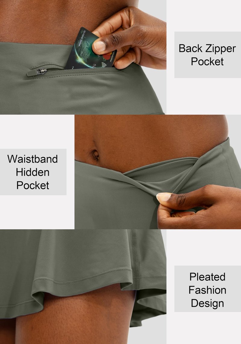 SANTINY Pleated Tennis Skirt for Women with 4 Pockets Women's High Waisted Athletic Golf Skorts Skirts for Running Casual (Grey Sage_XXL)