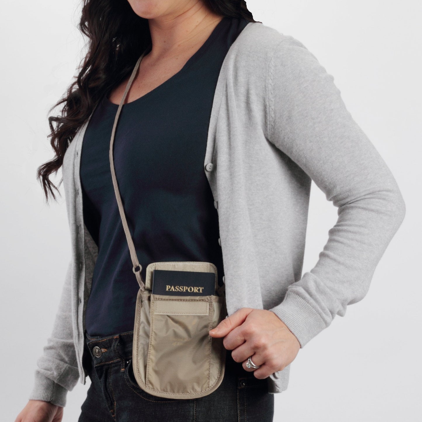 eagle creek RFID Blocker Neck Wallet - Durable and Lightweight Travel Passport and Valuables Organizer with Hook and Loop Closure and Adjustable Neck Strap, Tan