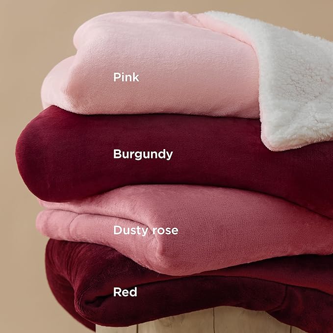 Bedsure GentleSoft Sherpa Fleece Blankets Queen Size for Bed - Thick and Warm Throw for Women, Soft Fuzzy Plush Queen Christmas Blanket for Winter, Red, 90x90 Inches