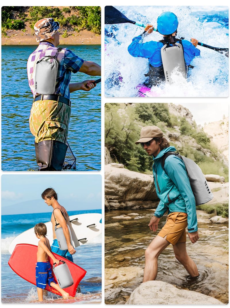 HEETA Waterproof Dry Bag for Women Men, Roll Top Lightweight Dry Storage Bag Backpack with Emergency Whistle for Travel, Kayaking, Boating, Camping, Beach, Cruise Ship Essentials (Light Grey, 10L)
