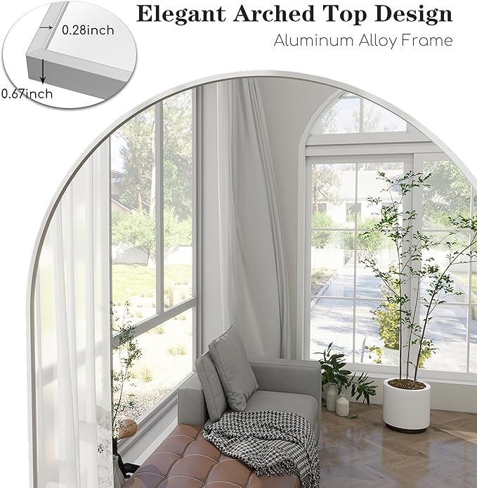 Arched Full Length Mirror, 70"x26" Free Standing Floor Mirror, Modern Full Body Mirrors with Stand, Wall Mirrors with Aluminum Alloy Frame for Bedroom,Living Room, White