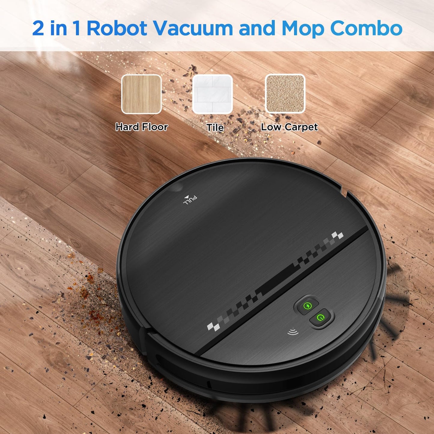 Robot Vacuum and Mop Combo, 2-in-1 Robot Vacuum Cleaner, Perfect for Pet Hair, Hard Floor and Carpet, Anti-Bump, Anti-Fall, App, Voice and Remote Control
