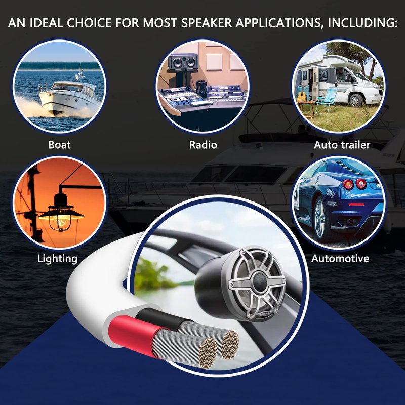12 Gauge Duplex Marine Wire Tinned Copper Boat Cable, 100ft 12 AWG Standard USA OFC Oxygen Free Copper Wire for Outdoors/Automotive/Boat/Speakers/Solar/RV/Camper/Trailer