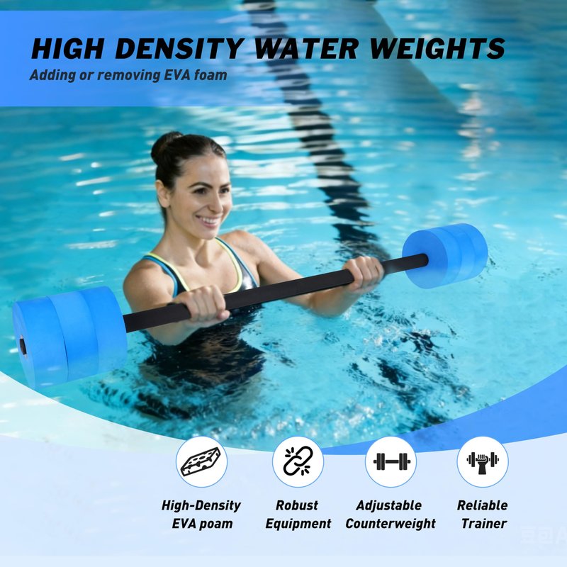 Hikeen Aquatic Exercise Dumbbells Water Dumbbell Pool Resistance Aquatic Fitness Barbells High-Density EVA Foam Pool Weights Dumbbells, for Water Aerobics Weight Loss (1 Blue Long barbell)