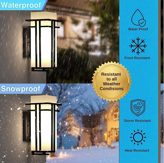 Outdoor Wall Light Fixtures, Exterior Waterproof Lanterns, Porch Sconces Wall Mounted Lighting with Modern Frosted Glass, Black Aluminum Wall Lamps for Patio Front Door Entryway, (Type_A 12.2''H)