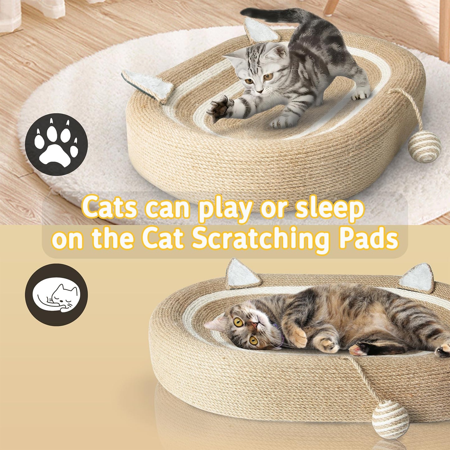 Fengsaobao Cat Scratcher Bed 3 in 1 Sisal Cat Scratching Pads Beds Cat Scratchers for Indoor Cats with Anti-Slip(24x15x3.5 in)