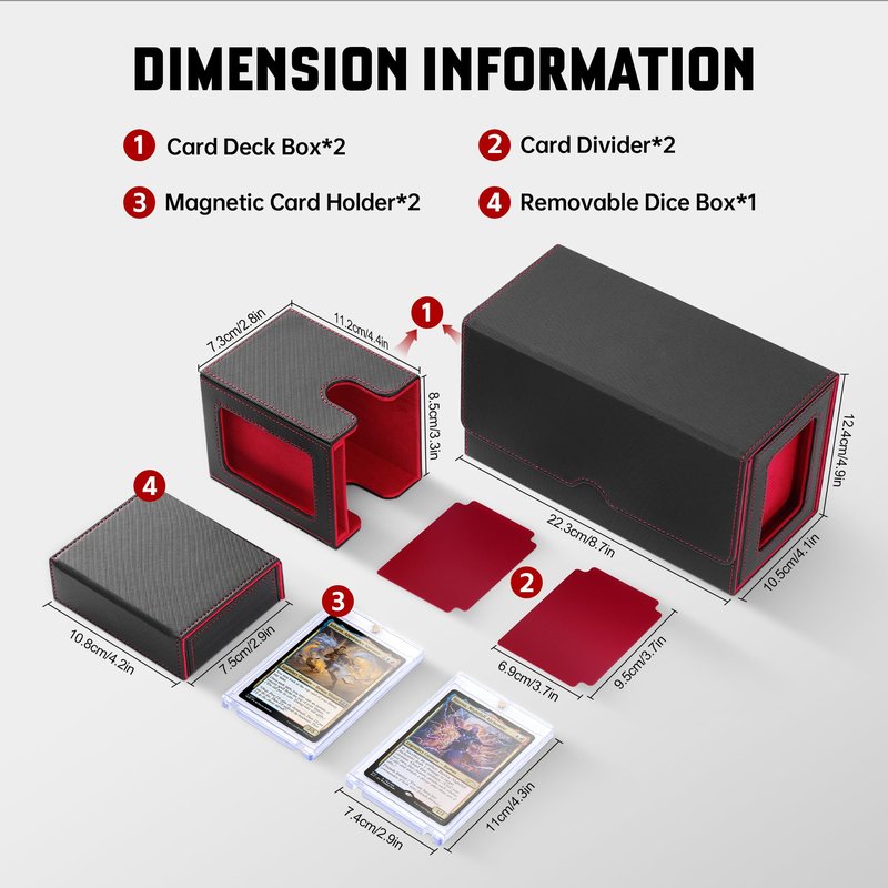 ZLCA Card Deck Box with Commander window Display, MTG Deck Box with Dice Tray Holds 200+ Double-Sleered Cards,Card Storage Case fit for YuGiOh,MTG,Sport (Black&Red)