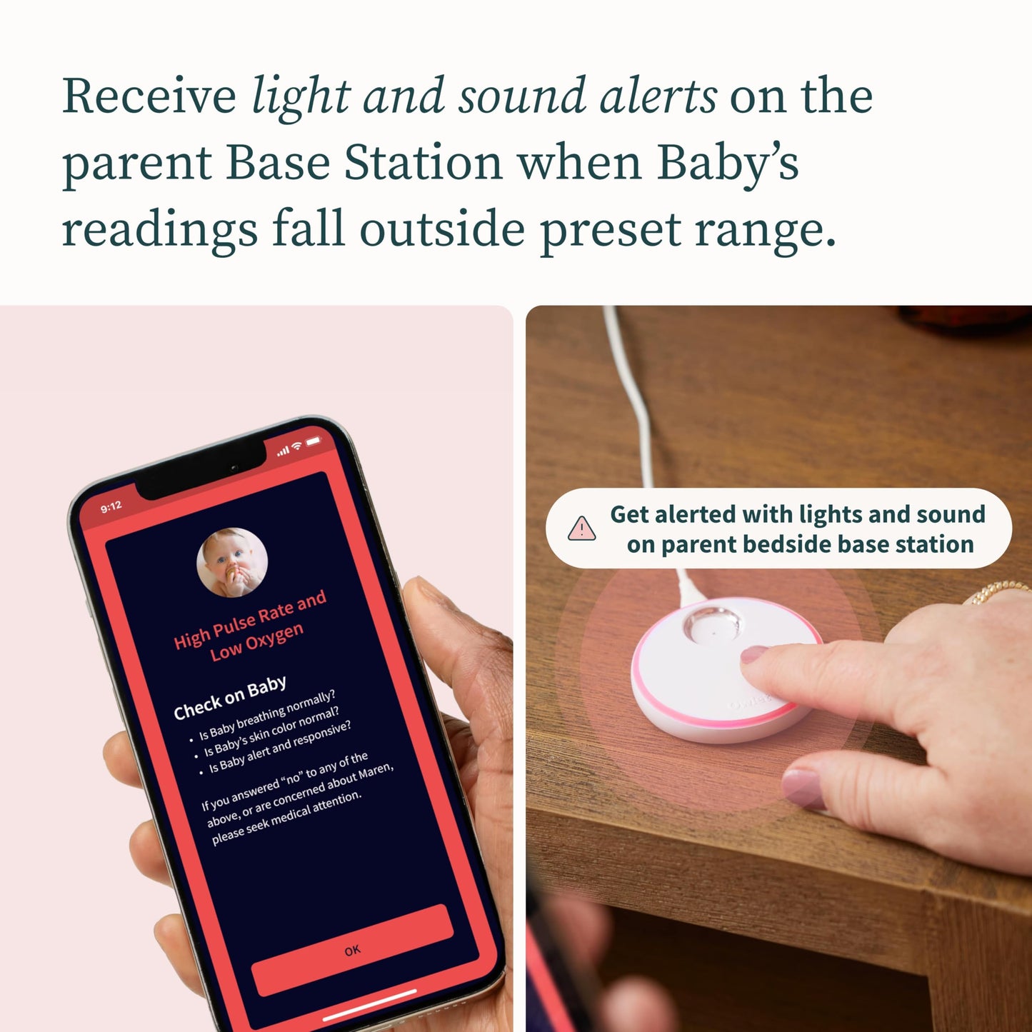 Owlet Dream Sock® - Smart Baby Monitor - Track Live Pulse (Heart) Rate, Oxygen in Infants - Dusty Rose