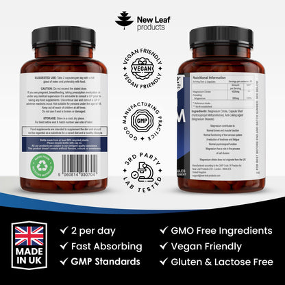 Magnesium Citrate Capsules 1620mg - Super Strength and High Absorption Magnesiums Supplements - with 500mg Elemental Vegan - Not Magnesium Tablets - Muscle & Sleep Support (Two Months Supply)