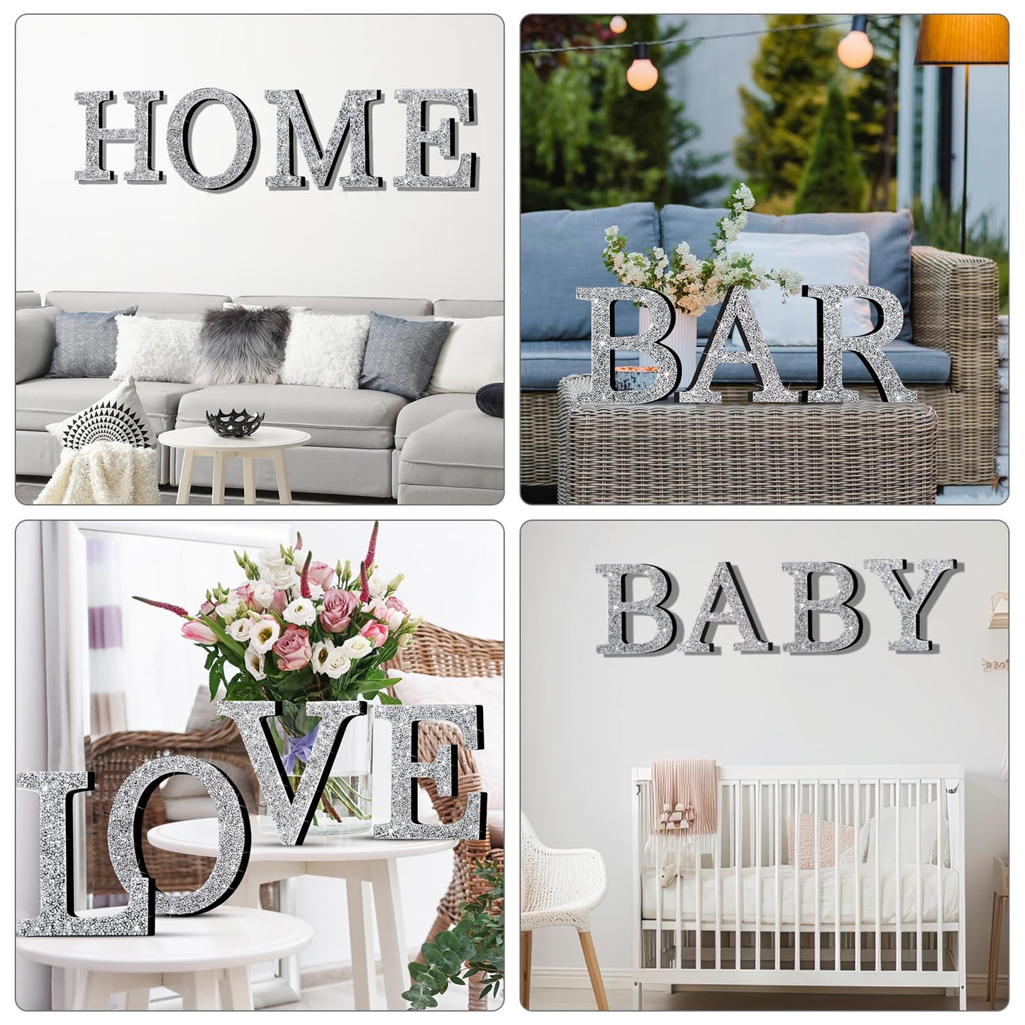 Qunclay Bling Letters for Wall Decor, Crystal Rhinestone Wooden Letters with Hooks, Crushed Diamond Glitter Letter for Bedroom Home Party Wedding Decor, Gift for Women(5.7"l X 5.7"w,Letter C,Silver)
