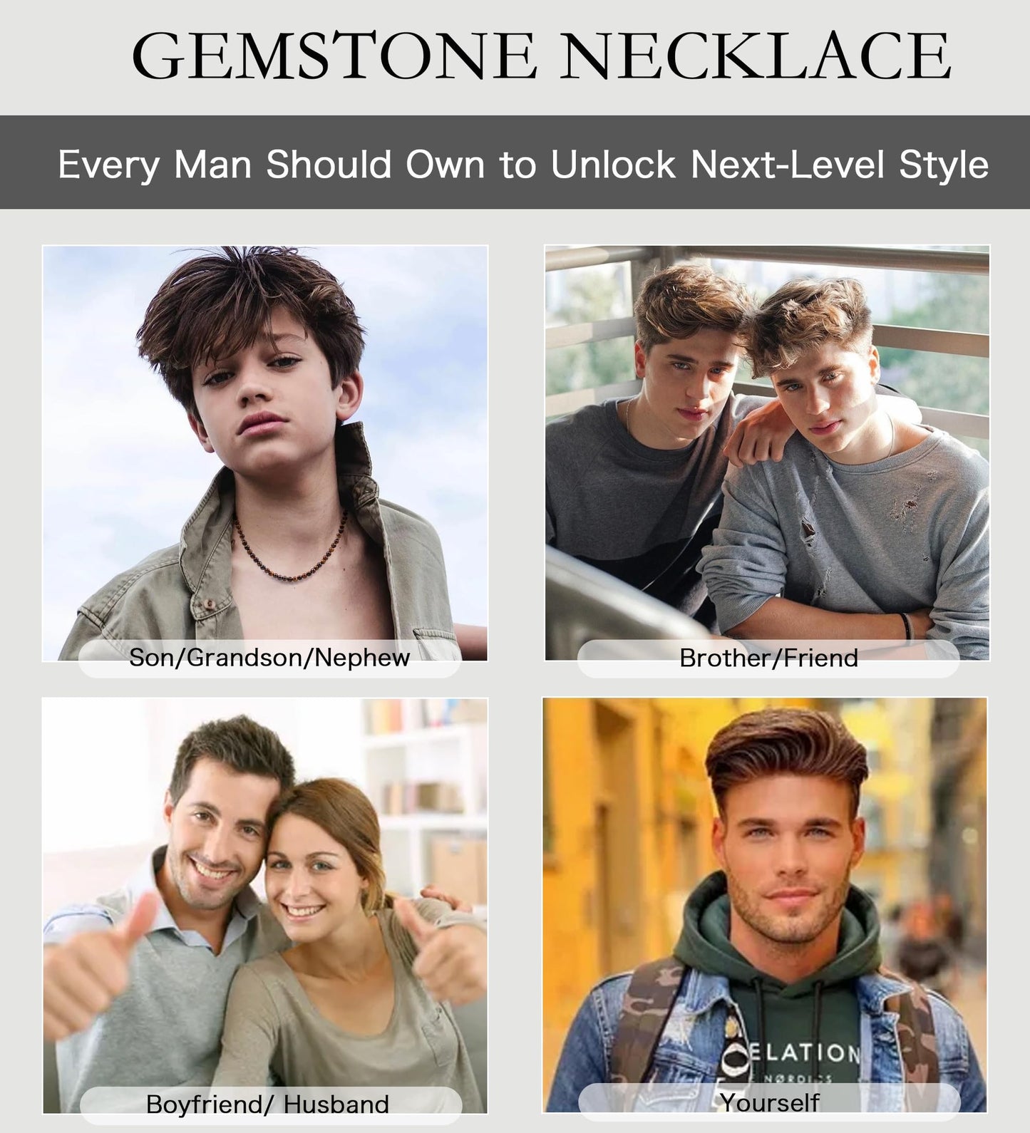 2Pcs Hematite Necklace - Beaded Necklace for Men - Protection Necklace Men Choker Necklaces Hematite Beads Pendant Jewelry Gifts for Men