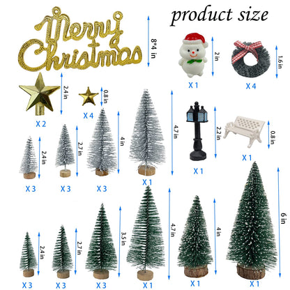 NotiGat Miniature Christmas Pine Tree mini Bottle Brush Christmas Trees Table top Village Winter Tree for Christmas Decorations Wooden Bases （36pcs）